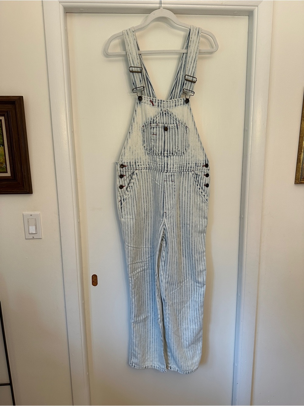 Faherty Light Blue Striped Denim Overalls